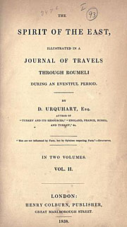 David Urquhart: The Spirit of the East (London 1838), title page