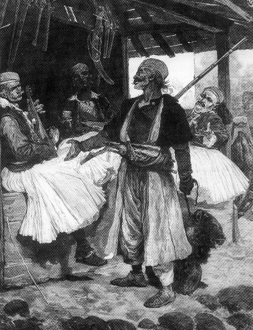 Richard Caton Woodville, The Bazaar of Shkodra, engraving, 1880.